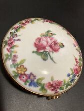 TRINKET BOX Ancienne Manufacture Royale LIMOGES Round Porcelain Flowers Timeles picture