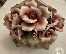 CAPODIMONTE CENTERPIECE Pink Roses Sitting In A Chest. Made in Italy VG++ picture