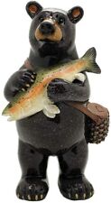 Western Rustic Fishing Black Bear Holding Largemouth Bass Fish Figurine Bears picture