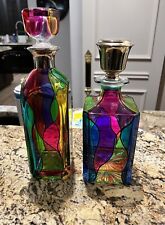 STUNNING COLORED GLASS WHISKEY DECANTERS (2). picture
