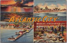 1943 ATLANTIC CITY Large Letter Postcard Multi-View Pier View / Fishing Scene picture