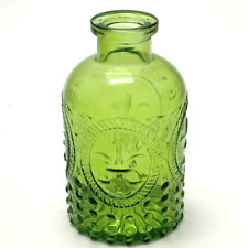 Clear Green Colored Glass Round Vintage Style Bottle / Vase with cork H = 5.5 in picture