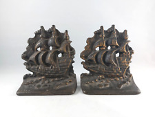 Pair Of Vintage Cast Iron Metal Nautical Ship Doorstop Bookends picture