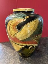 Large Vintage Mexican Tonala Haint Painted Vase/urn/  Exotic Bird and Flowers picture