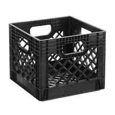 Milk Crate 16QT Heavy Duty Plastic Square Black Comfortable Side Handles picture