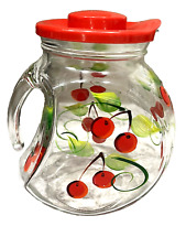 VTG Modello Despositato Italy Glass Round Pitcher Hand Painted Cherries w Lid picture