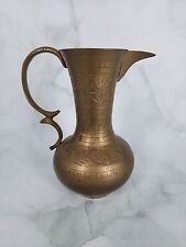 Vintage Brass Ornate Floral Etched Small Pitcher From India picture