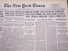 1940 OCT 1 NEW YORK TIMES - BRITISH PARRY FINE RAIDS BY GERMANS - NT 223 picture