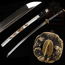 T10 Steel Clay Tempered Japanese Samurai Sword Real Hamon Full Tang Tiger Theme  picture