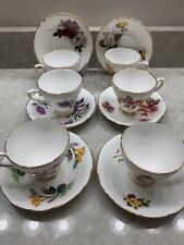 Vintage DELPHINE Floral Tea Cup Saucer Scallop Bone China MADE IN ENGLAND Set 6 picture