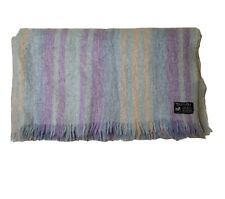 Vtg Mohair & Wool Blend Fluffy Throw Blanket Blue Green Lavender Stripes picture