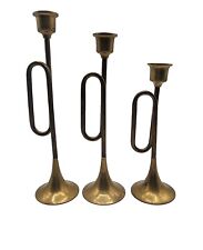 Brass Bugle Candle Stick Holders For Taper Candles 3 Sizes picture