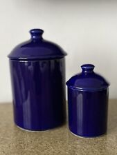 Set Of 2 Cobalt Blue Porcelain Canister /Jars With Lid picture