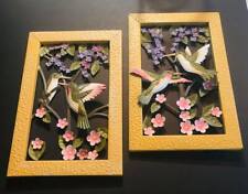 Vintage Pair of Two 3-D Hummingbirds and Flowers Metal Art Wall Hanging picture