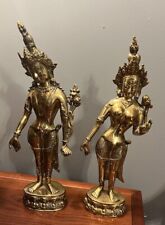 Pair of Mid Century Modern Brass Bodhisattva Statues picture
