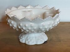 Vintage 50s MCM Fenton USA White Milk Glass Hobnail Crown Candleholder Dish Bowl picture