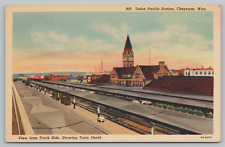 Postcard, Union Pacific Station, Cheyenne, Wyoming, Track Side View, Train Sheds picture
