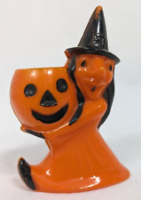Vintage Halloween ROSBRO Plastics Witch Holding Pumpkin Plastic Candy Holder picture