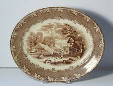 Antique Late 19thC Old Hall E Ware Brown Transferware Ironstone Oval Platter 14  picture