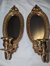 2 Vtg Gold Home Interiors Mirrored Wall Sconce Candle Holder Hollywood Regency picture