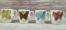 Vintage Stackable Butterfly Mugs Japan Set of 4 White MCM Mid Century Modern  picture