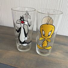 Rare 2-Pack 1973 Looney Tunes Pepsi Collector Glasses SYLVESTER & TWEETY BIRD picture