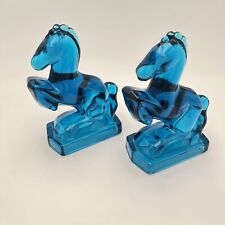 Vintage Mid Century Blue Glass Horse Bookends By L.E. Smith A Pair picture