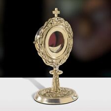 24KT Plate Church Brass Vine Embossed Monstrance with Removable Luna 11 In picture