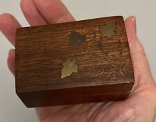 VTG Hinged Wood Keepsake Treasure Ring Box Wooden with Inlaid Brass 3x2x1.5” picture