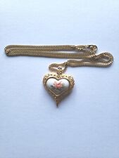 Vtg St Valentines Roses Heart Goldtone Metal Pendant 1 1/4 Chain 20 In picture