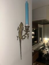 Vintage Mid 20th Century Etched Brass Lizard Candleholder Sconce picture