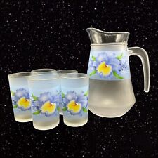 Briliant Frosted Flower Glass Pitcher 6 Pc Set Glass Drinking Glasses Indonesia picture