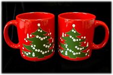 2 Vintage Waechtersbach Red Christmas Tree Ceramic Coffee Mugs Cups West Germany picture