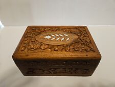 Vintage Hand Carved Floral With Pearl Inlay Wooden Trinket Box 6