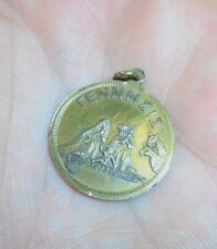 RARE French Religious Antique Medal Brass Baptism of Jesus Nativity Bizantine picture