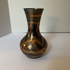 Vtg Etched Brass Vase Metal Home Decor Ornate Beautiful  picture
