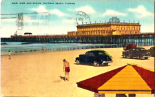 Daytona Beach Florida Pier and casino 1954 linen postcard a50 picture