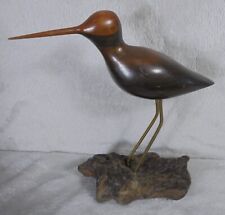 Vintage Sandpiper Bird Hand Carved Wood Metal Art Sculpture Statue Figurine picture