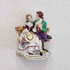 Antique 1762 Volkstedt Germany Porcelain Victorian Couple Sitting on Bench picture