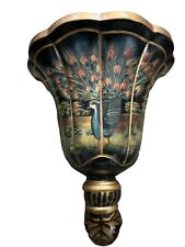 Oriental Accent Wall Pocket Vase Sconce 14x12.5x7inch Peacock Chinoiserie Granny picture
