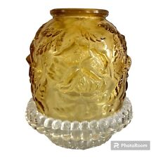 Vtg 3 out of 4 Pcs Fenton for LG Wright Amber Glass Fairy Lamp w/ Embossed Roses picture