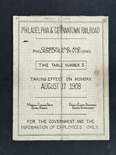 1908 AUG antique PRR PHILA & GERMANTOWN RAILROAD TIMETABLE phila cumberland picture