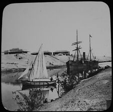 STEAMER SHIP IN THE SUEZ CANAL 1903 OLD PHOTOGRAPH Magic Lantern Slide EGYPT picture