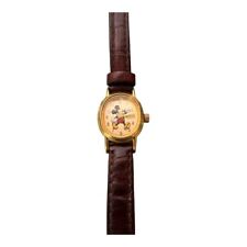 Vintage Tiny Oval Disney Time Works Mickey Mouse Watch for Her~Gold Tone Leather picture