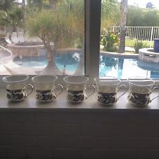 Spulmaschinenfest Glass Cups w Quist Silverplated Holders Coffee Tea 5 Vtg picture
