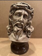 Vintage Handpainted Ceramic Jesus On A Pedestal Bust 9” Tall Crown Of Thorns picture