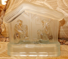 Vtg Frosted Crystal Glass Candle Holder Tealight Christmas Nativity Scene Manger picture