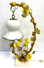 Vintage Italian Yellow Rose Toleware Gold Gilt Pendant Table Lamp - 7.3 picture
