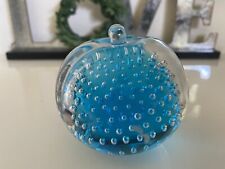 FM Konstglas Ronneby Sweden Solid Glass Apple or Peach Blue Bubbles Paper Weight picture