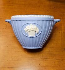 SIGNED Wedgwood Blue White Jasperware Cache Pot Planter Handles Made In England  picture